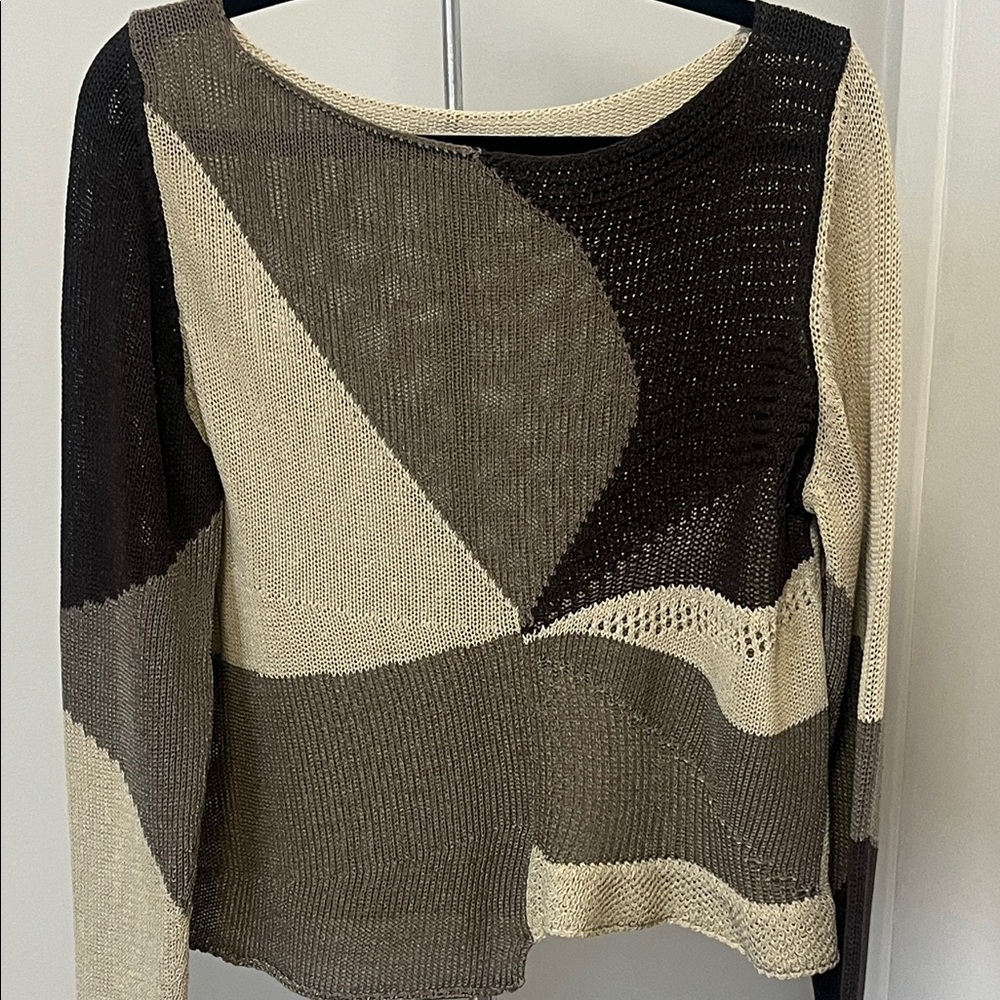 Sarah Pacini Neutral Tone Abstract Crewneck Sweater